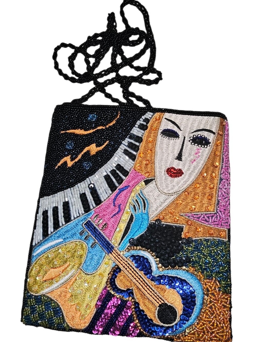 💰Vintage Beaded Multicolor Art-Print Crossbody Bag with Music Motif